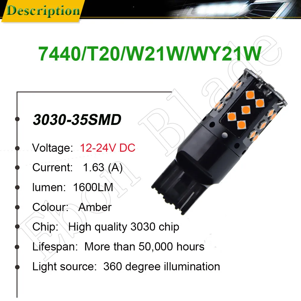 2 шт. светодиодный автомобильный светильник T20 7440 W21W WY21W s Canbus без ошибок Hyper Flash