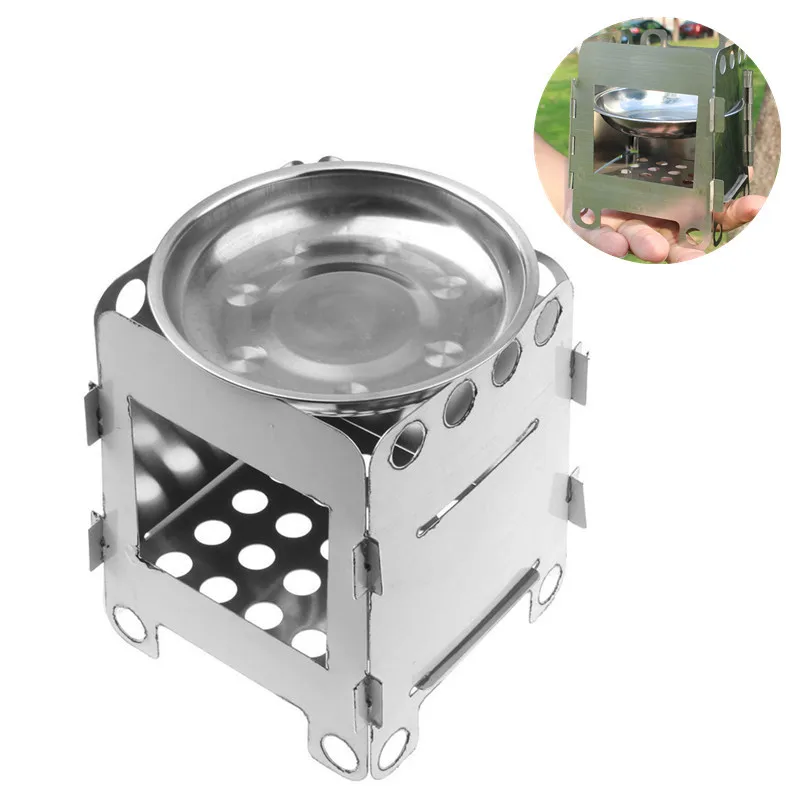 

Camping Wood Stove Portable Outdoor Folding Stainless Steel Wood Stove Burning for Backpacking Survival Cooking Picnic Hunting