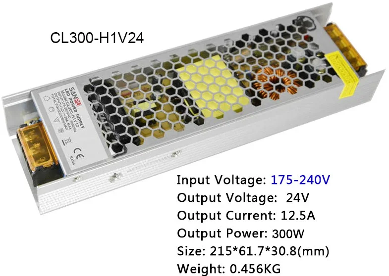 Сверхтонкий источник питания высокого напряжения 60 Вт/100 Вт/150 Вт/200 Вт/250 Вт/300 Вт 110-240 В Светодиодный драйвер для светодиодной ленты светильник - Цвет: 24V  12.5A  300W
