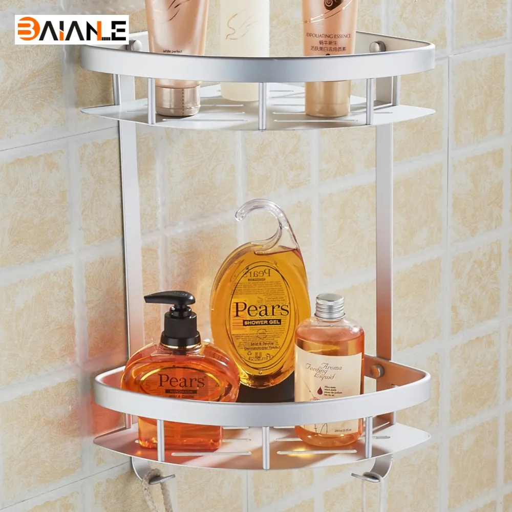 Space Aluminum Bathroom Shelf bathroom storage Rack Restroom triangle Basket rack corner shelf