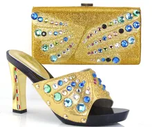 Italienische Schuhe Mit Passender Tasche Qualität Für Party Hochzeit Italien Schuhe Und Tasche Für Abend Kostenloser Versand Gold farbe!! Q1-40