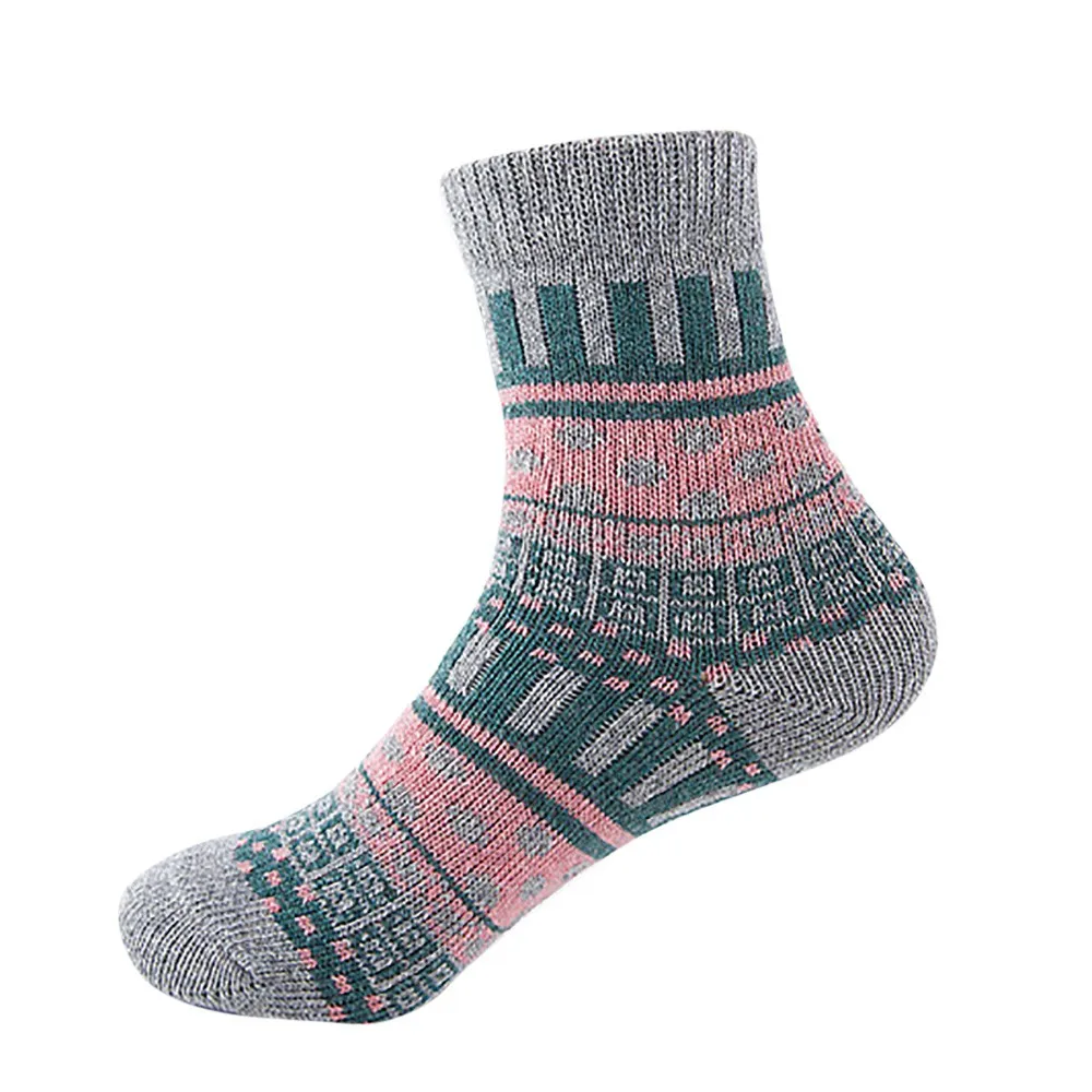 Новые зимние толстые теплые шерстяные носки, повседневные женские винтажные зимние теплые толстые шерстяные носки с геометрическим принтом - Цвет: Красный