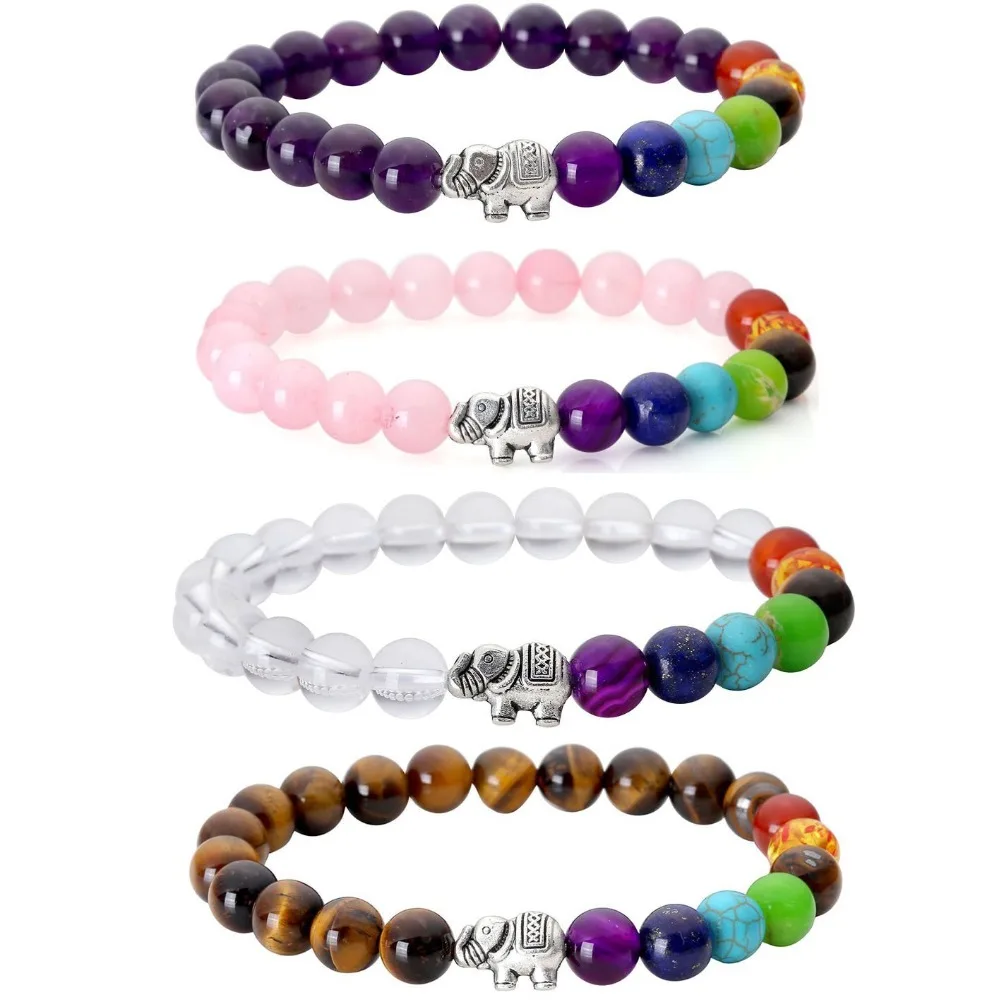 

8mm Elastic Tiger Eye Stone Crystal Chakra Bracelet Buddha Meditation Lucky Elephant Natural Stones Energy bracelet jewelry