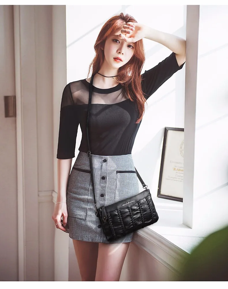 Aliwood حقيقية جلد الغنم مخلب النساء حقائب كتف متنقلة عارضة الإناث Crossbody أكياس محفظة Embrayage كيس Bolsas