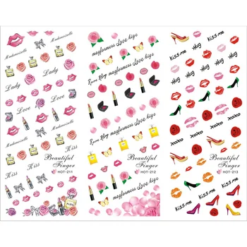 

3 PACKS / LOT MOSAIC KISS ROSE BOW TIE LIP STICK NAIL TATTOOS STICKER WATER TRANSFER DECAL NAIL ART HOT211-213