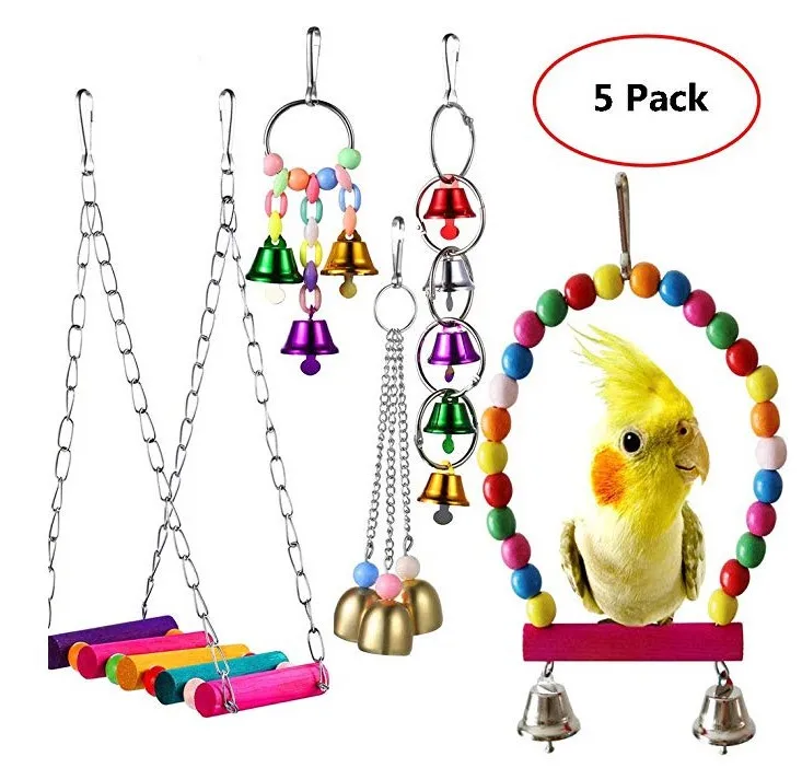Pet Bird Parrot Toys with Hanging bells Chain and Hanging Bells and