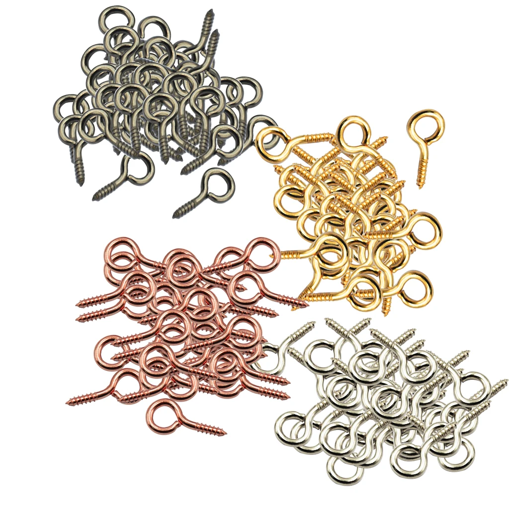 200pcs Small Screw Eyes Pins Eyepins Hanging Hooks Eyelets Threaded Hardware