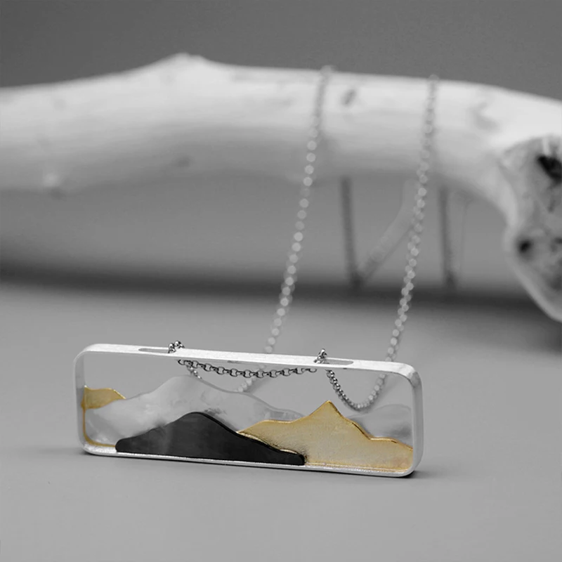 Lotus Fun Real 925 Sterling Silver Natural Sea Shell Handmade Fine Jewelry Multipeaked Mountain Design Pendant without Necklace