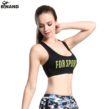 

BINAND Woman Cross Straps Quick Dry Sports Bra Printed Letters Shirt Running Outdoor Shockproof Protecter Strappy Fitness Vest