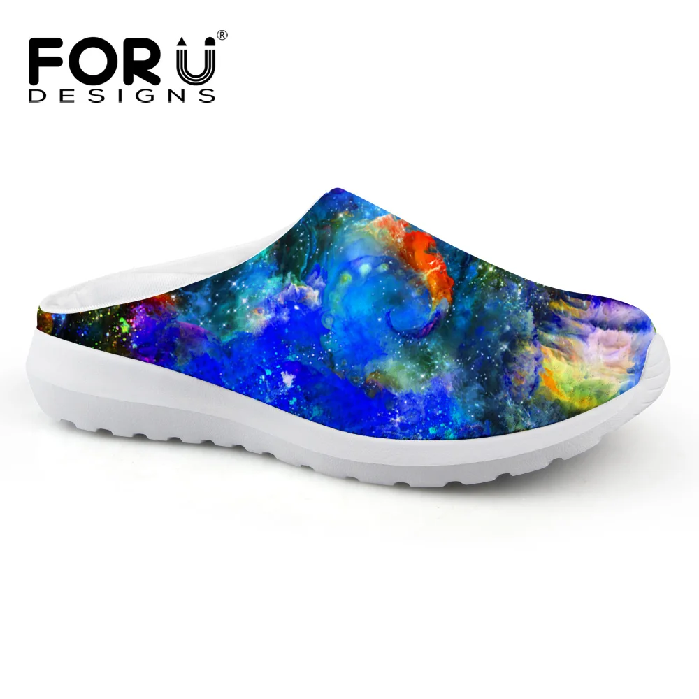 

FORUDESIGNS Fashion Universe Space Stars Printed Mens Summer Mesh Sandals Breathable Galaxy Slippers Male Slip-on Beach Shoes