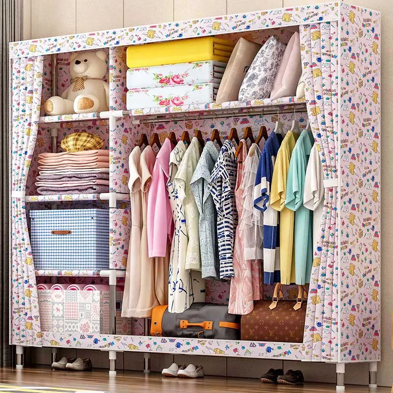 Fashion printed wardrobe 25MM steel pipe Oxford cloth wardrobe Simple and Economical type Fabric storage cabinet Home Furniture