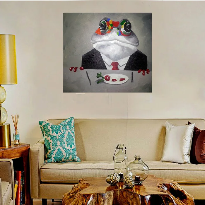 

Handpainted Modern Free Shipping Wall Art For Home Decor New Mr. Frog Picture on Canvas Oil Paintings Hang Pictures High Quality