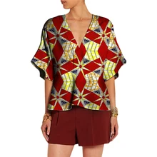 Модные женские футболки с принтом в африканском стиле, топы с коротким рукавом, одежда Дашики, африканская футболка с v-образным вырезом, африканская женская одежда на заказ