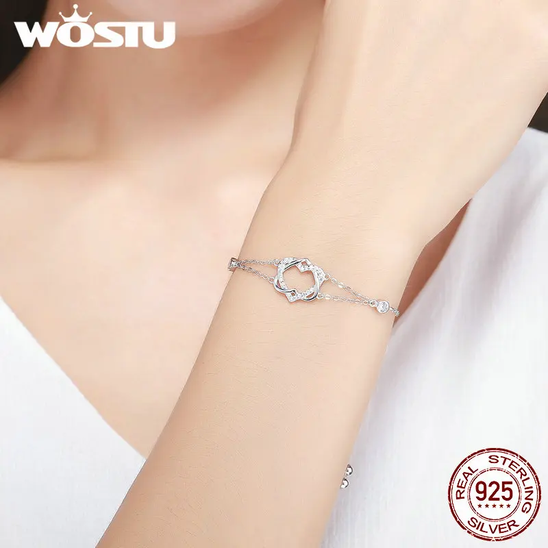 

WOSTU Hot Sale Luxury 100% 925 Sterling Silver Voluble Heart Bracelet For Women Fine Brand Jewelry Lover Gift BKB022