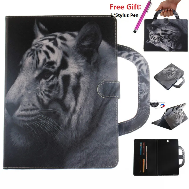 Новая мода кошка собака тигр сумочка-чехол для Samsung Galaxy Tab S2 9,7 T810 t815 T813 T819 Smart case искусственная кожа Стенд Shell + ручка