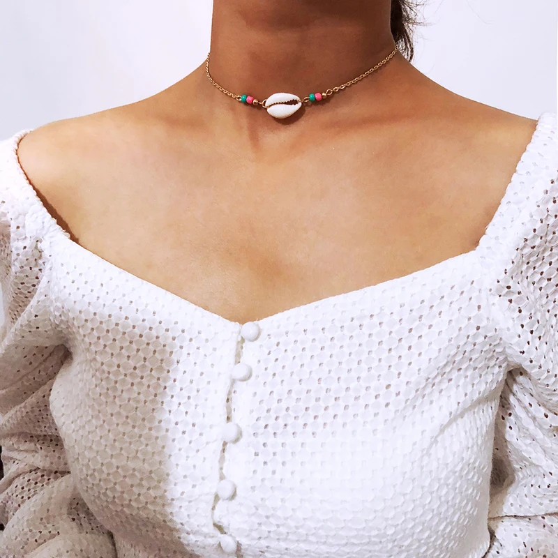 

Bohemian Gold Color Chain Shell Choker Necklace For Women Boho Conch Beach Necklace Seashell Femme Jewelry