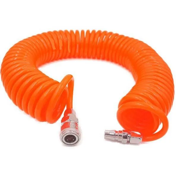 Flexible PU Recoil Coil Spring Hose Tube Orange For Compressor Air Tool 