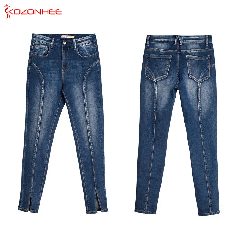 New Side Stripe Stretch Jeans Women High Wais unique design Jeans Elasticity Skinny pencil Women Jeans #124