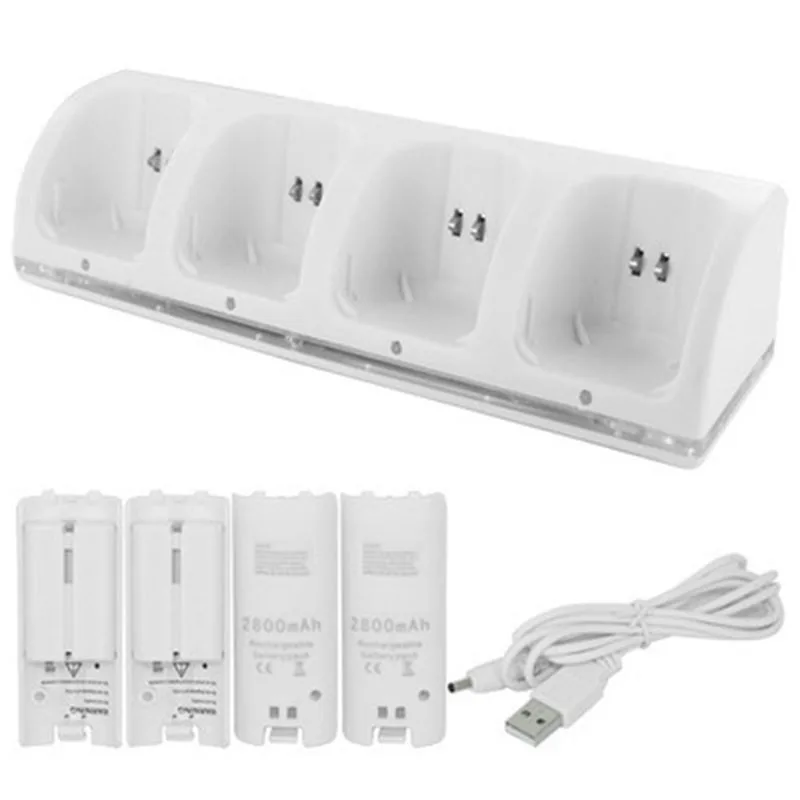 Preise Weiß 4 x Akku + Quad 4 Ladegerät Dock Station Kit für Wii Remote Joystick Controller für wii gamepad ladegerät