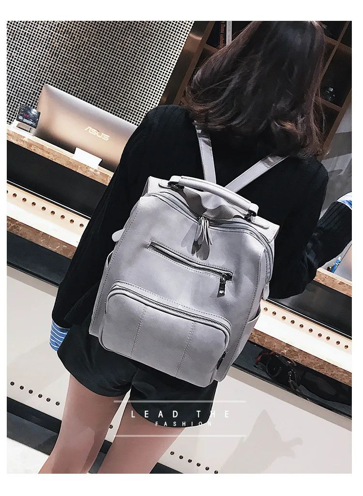 Brand Vintage Leather Backpack for Women British high quality Backpack Feminina Casual black pink grey khaki 2018 stylish backpacks for laptops