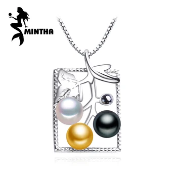 

MINTHA 925 sterling silver plant Bohemian three Pearl beads necklace leaves chain necklace,fine jewelry necklace for women love