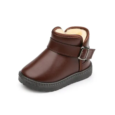 MHYONS/зимние сапоги; кожаные детские сапоги с толстым мехом; модельные туфли; черные кроссовки для девочек и мальчиков; Лучшая обувь для малышей - Цвет: coffee