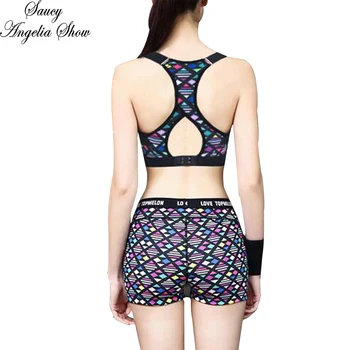 

SAUCY ANGELIA Women Summer 2 Piece Set Crop Top Out Clothing Tracksuit Sexy Hollow Out Deep V Print Shorts Bandage Femme Pants