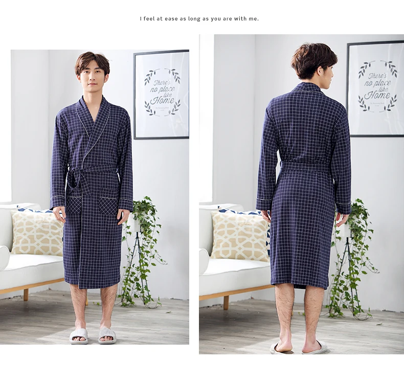 Мужской халат, осенняя Повседневная Домашняя одежда, одноцветная Пижама, мужской халат, свободная ночная рубашка, кимоно, Халат
