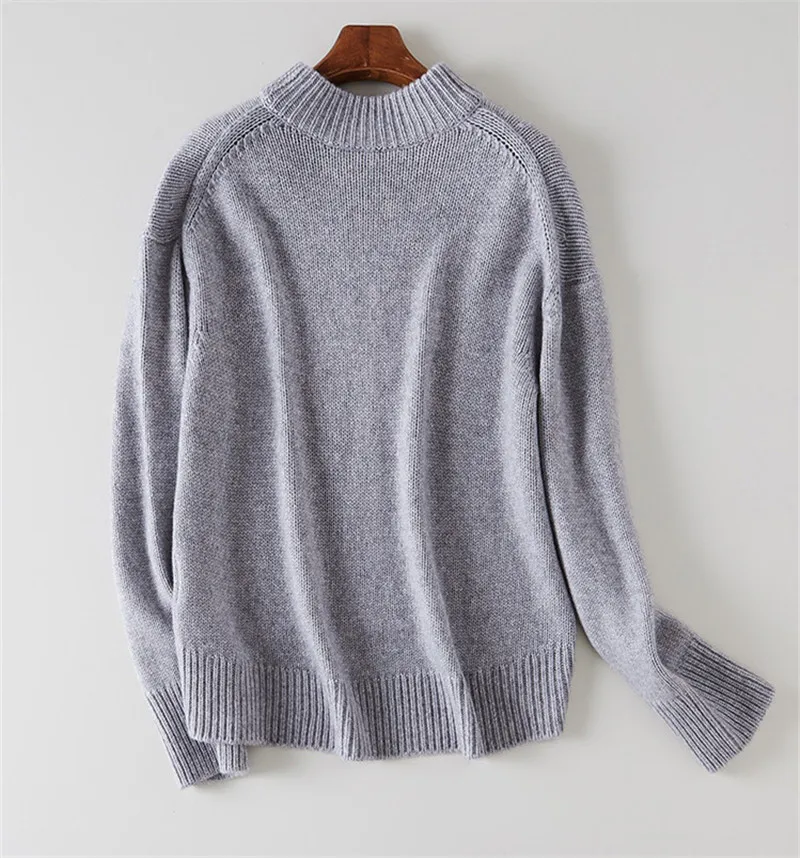  100% goat cashmere thick knit women fashion Oneck pullover sweater coat irregular length solid colo