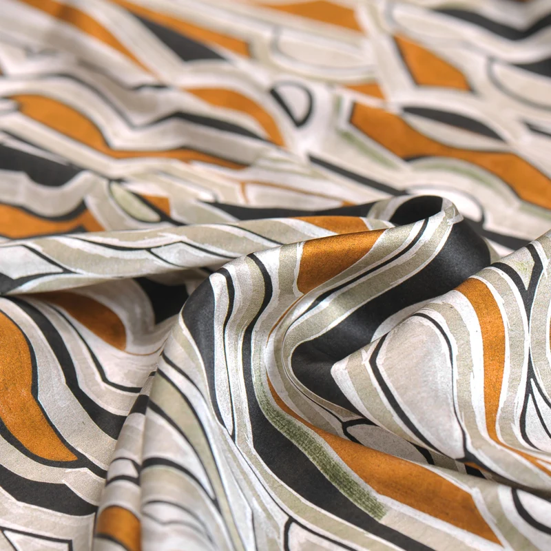 

Geometric Print Stretch Silk Satin Fabric By The Metre Width 42inch/108cm