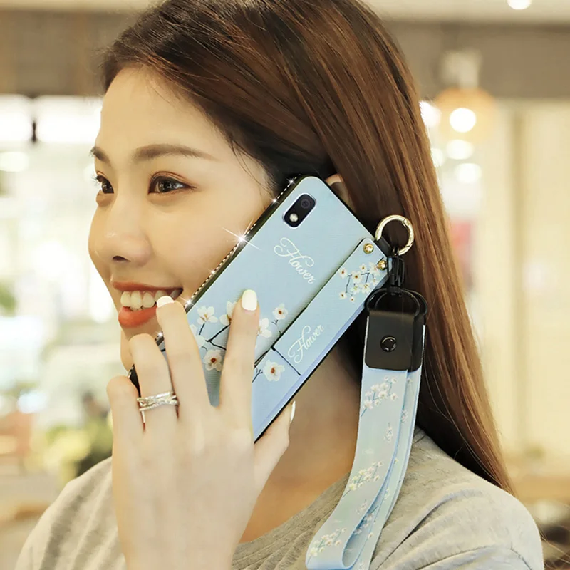 Для samsung Galaxy A10 A30 A50 M10 M20 A5 A7 A6 Plus A8 Звездный Блестящий Алмазный ремешок на запястье мягкий чехол подставка Coqu