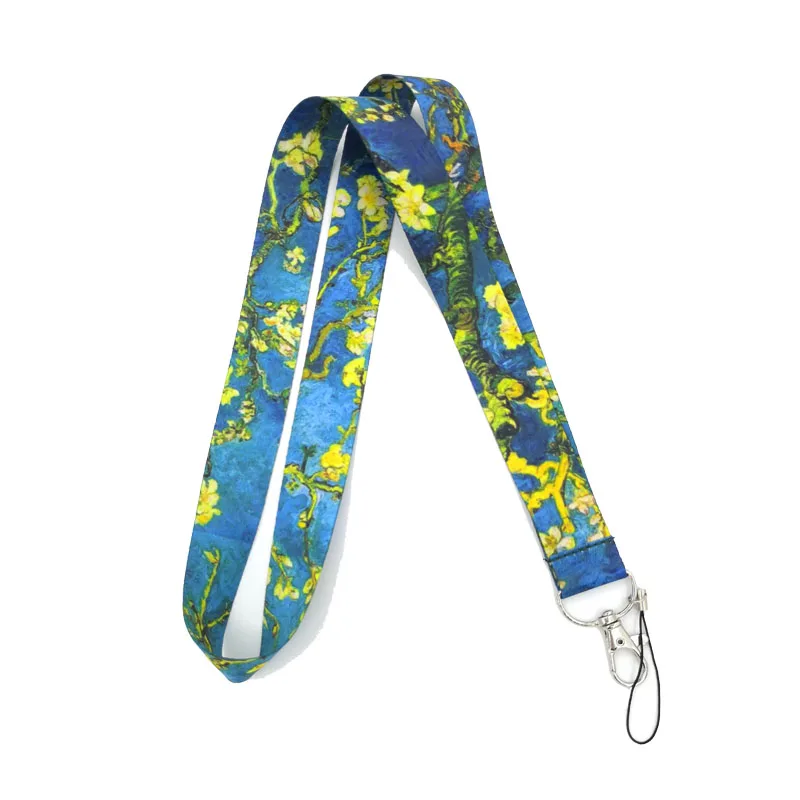 

100pcs Regooly RE05 Van gogh almond tree neck Strap Lanyards ID badge card holder keychain Phone Strap Ribbon webbing necklace