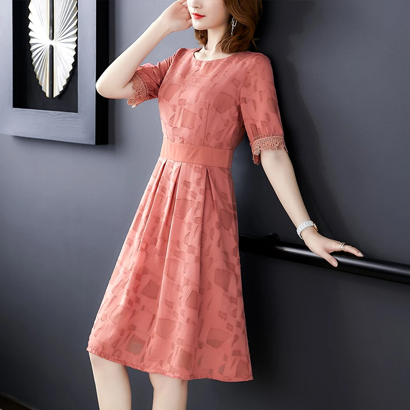 

Chiffon Dress 2019 New Women Summer Dress Short Sleeve A-line Dress Slim Vacation Casual Dresses Elegant Vestidos S-2XL