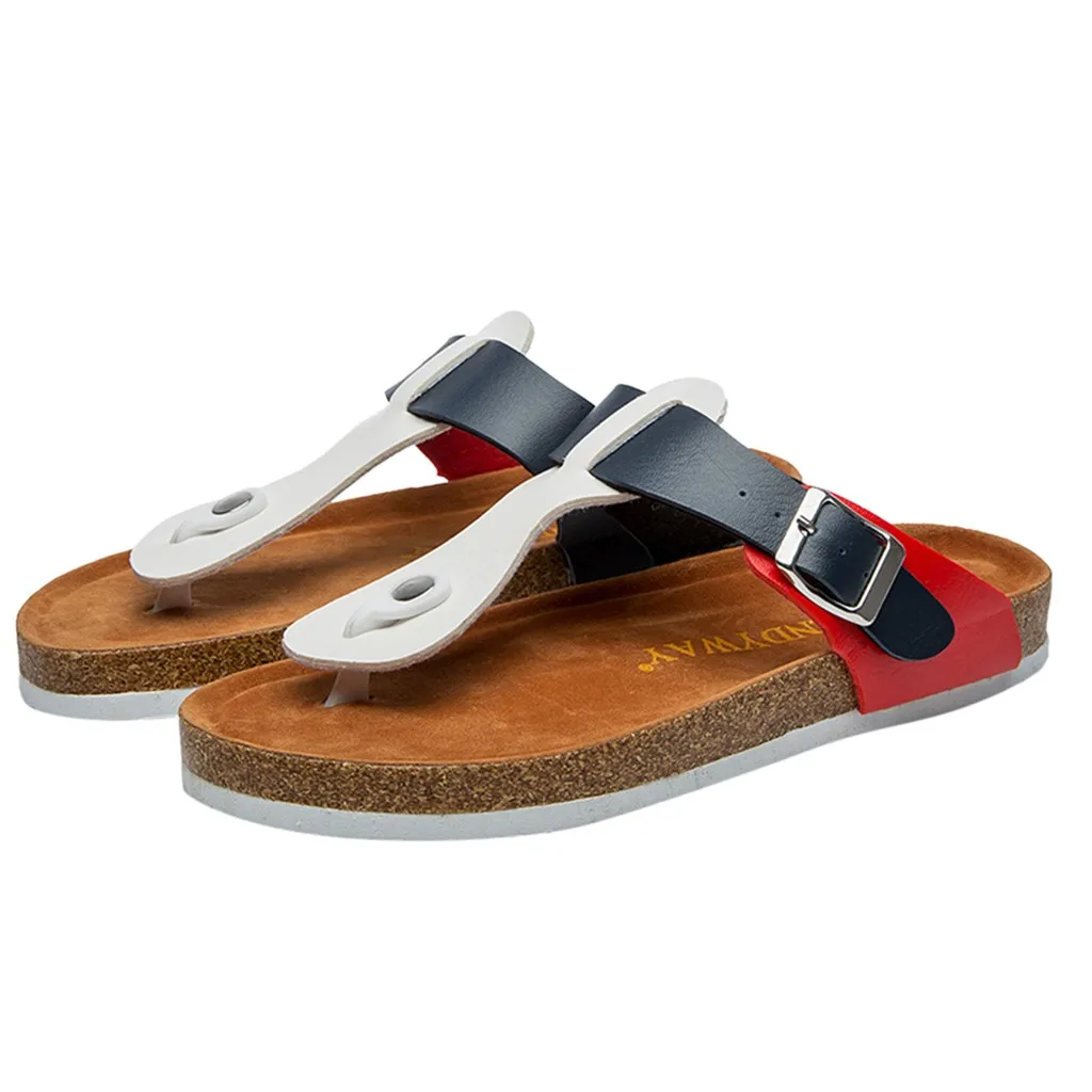 

YOUYEDIAN Fashion Womens Cross Toe Strap Flat Sandals Beach Shoe Cork Slippers wedges shoes for women #25