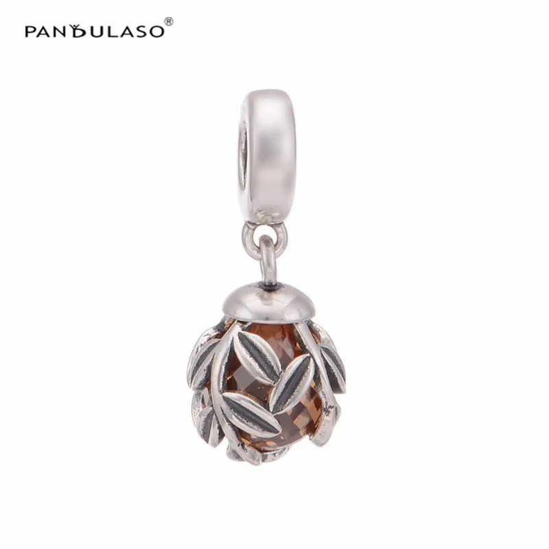 

925 Sterling Silver Jewelry Charms Beads Fits European Charm Bracelet & Choker Leaves with Yellow Stone Bead Women DIY Jewelry