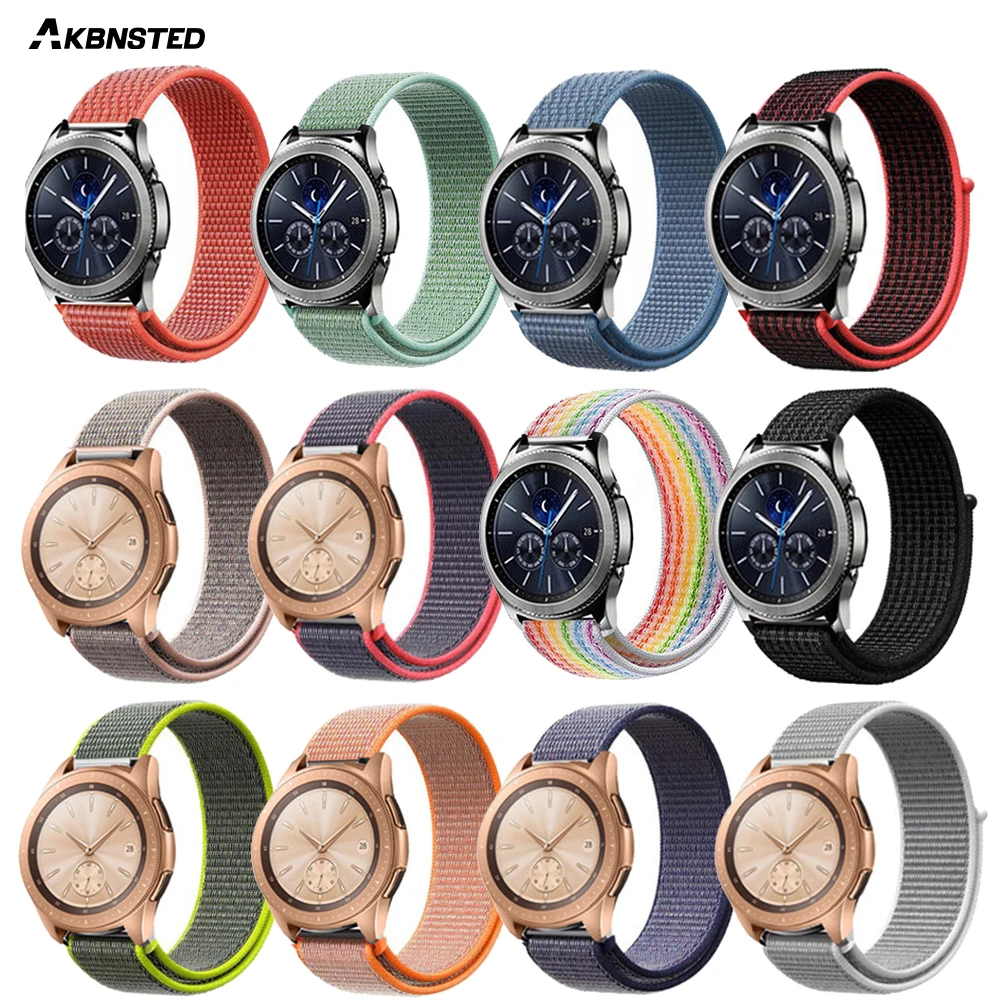 AKBNSTED/20 мм/22 мм нейлоновая петля ремешок для samsung Galaxy Watch 42 мм 46 мм, ремешок для samsung Шестерни S3 классический Huami Amazfit Bip темп