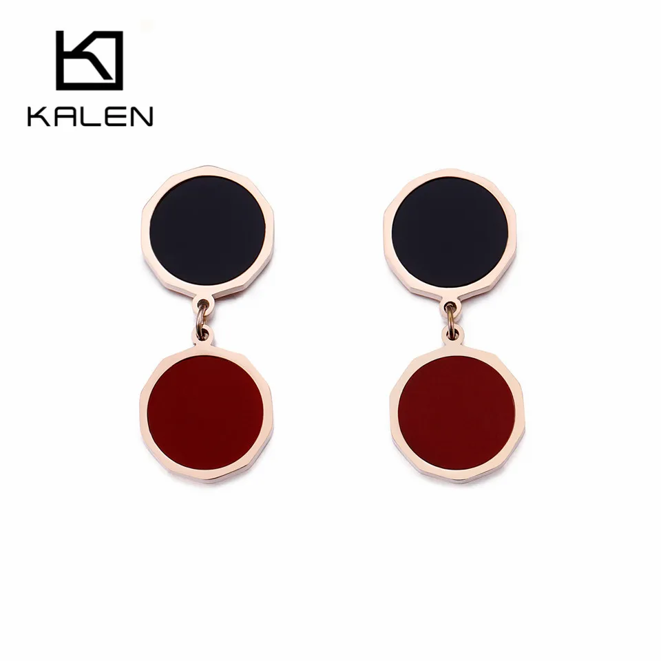 

KALEN Bohemia Black & Red Dangle Earrings For Women Stainless Steel Rose Gold Elegant Drop Brinco Wedding Earrings Jewelry