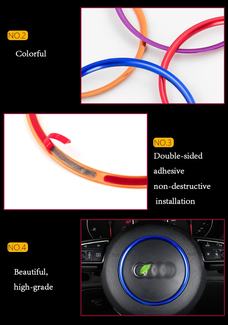 Аксессуары для стайлинга автомобилей, наклейки для Audi A5 A6 Q3 Q5 A1, украшение из сплава на рулевое колесо, кольцо, наклейка для модификации
