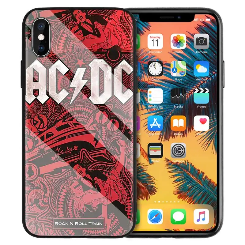 Чехол из закаленного стекла для iPhone 7 чехол для iPhone 8 6 6S 11 11Pro X XR XS MAX Plus ACDC Rock Ac DC Angus Young Print Back Shell