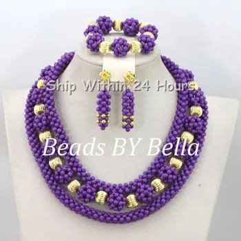 

New Design Wedding Jewelry Set For Brides Purple New Beads Necklace Wedding Gift Set Free Shipping ABC984