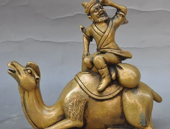 

7"Folk Chinese bronze Technics Ancients Trader People Riding Camel Bronze Statue