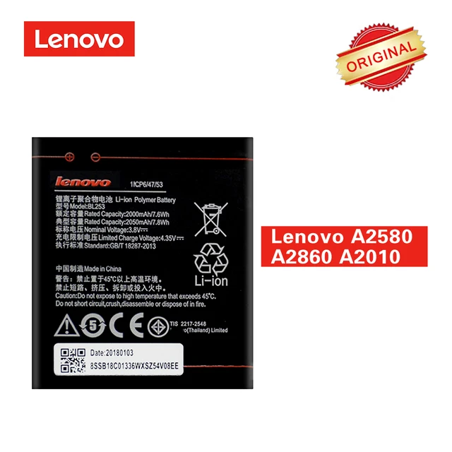 Оригинальный Батарея BL253 для lenovo A1000 A2580 A2860 A2010 A2800D A3800D A3600D Vibe 4,0 "3,8 V 2000/2050 мАч