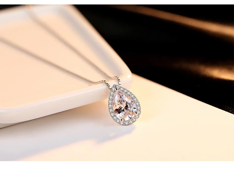 

Sterling silver water drop necklace pendant Korean jewelry female