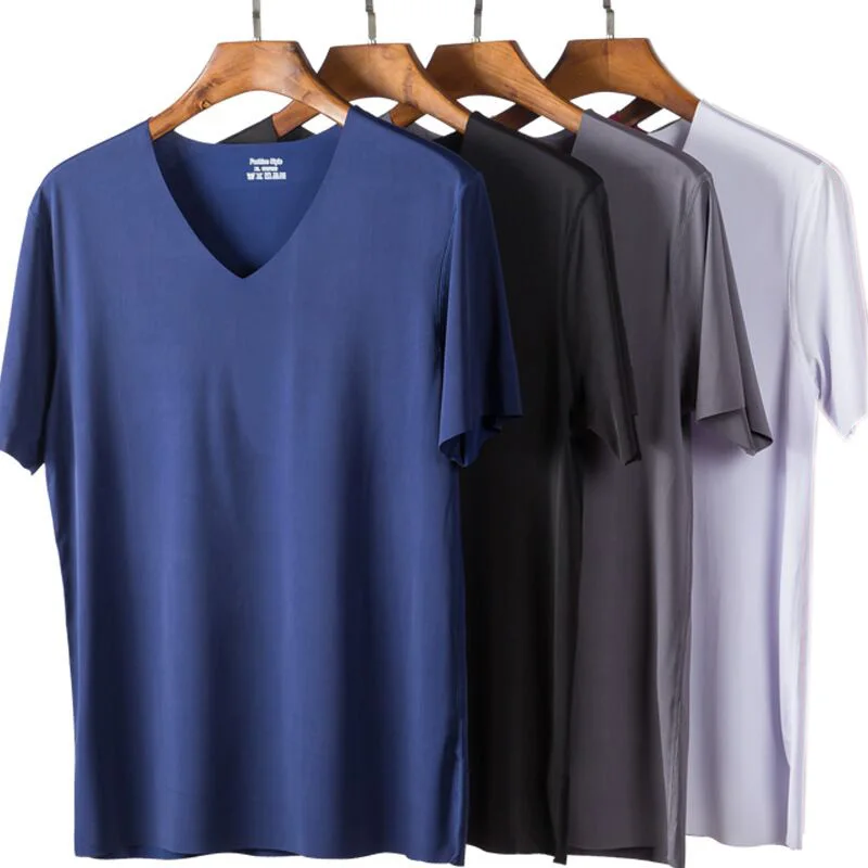 4 шт. новая футболка Homme мужская летняя тонкая одежда короткий рукав ледяной шелк сплошной цвет Футболка мужские топы - Цвет: Mix