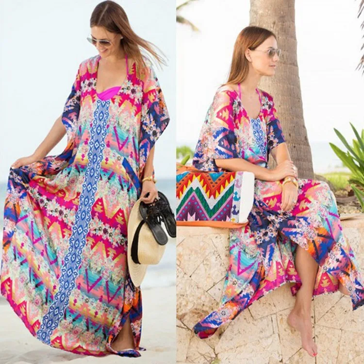 

Bikini Cover Up Beach Tunic Wear Sarongs For Women Bathing Suit Beachwear Cover-Ups Blockbuster Chiffon Printed Skirt Loose Size