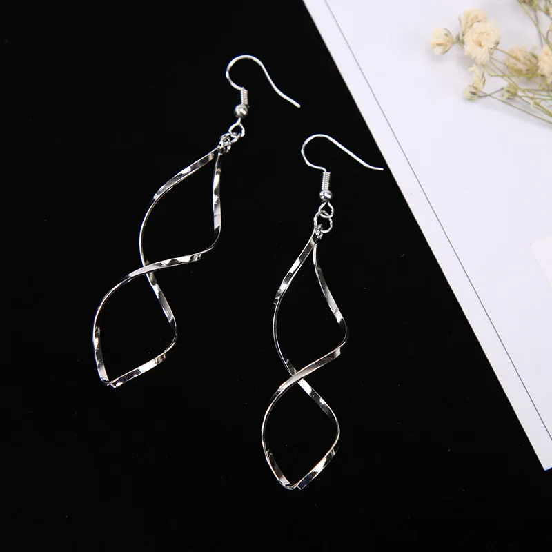 Fashion Simple Spiral Drop Earrings For Women Long Curved Wave Dangle Earrings Statement Wedding Party Jewelry Wholesale - Image 5