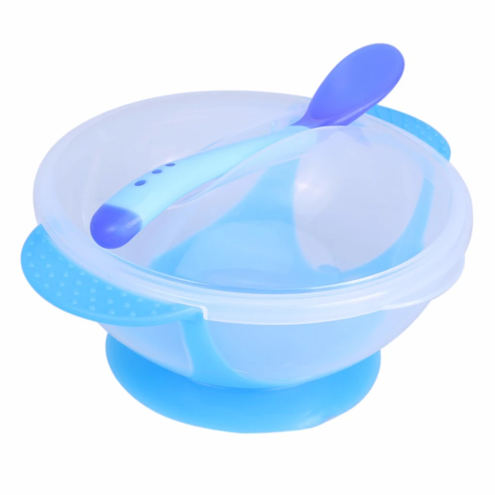 Toddler Baby Kids Child Feeding Lid Training Bowl with Spoon Cartoon Binaural Baby Feeding Tableware Children Plate Sucker Bowl