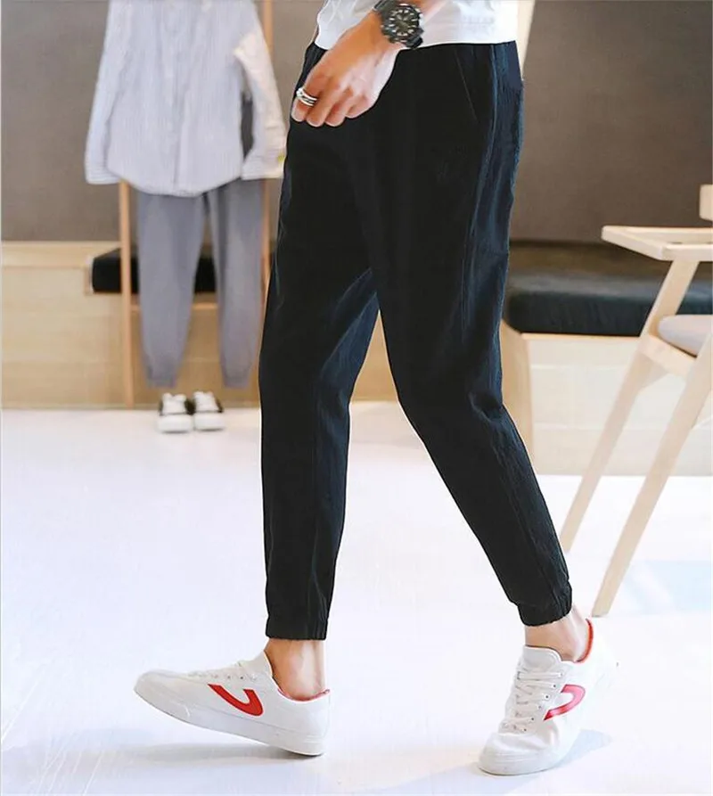 Men New Summer High quality Casual Cotton And Linen Pants Solid Slim All-Match Trousers With Pocket Plus Size Pants M-6XL