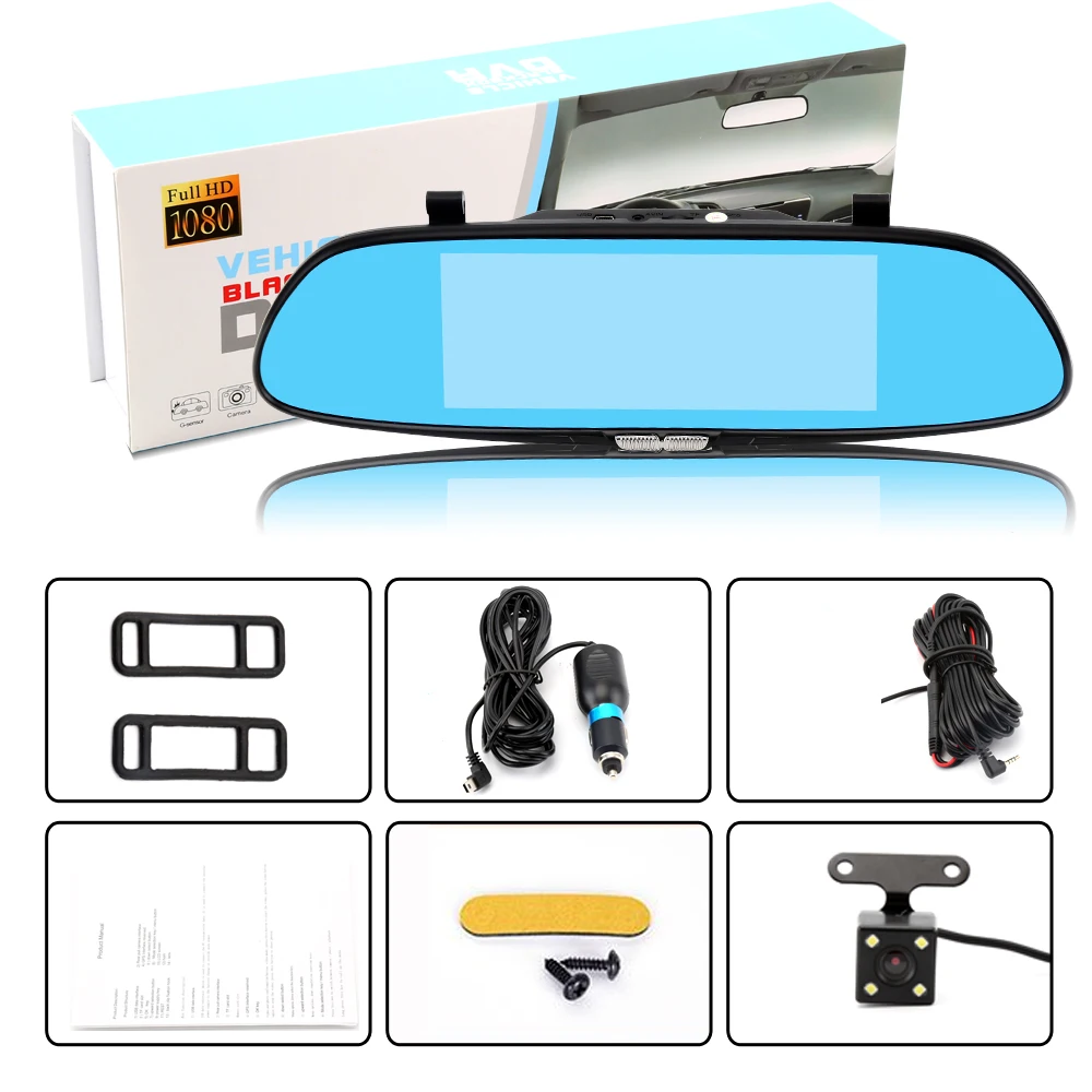 

7.0 Inch Touch Screen Car DVR Full HD 1080P IPS Recorder Dual Lens with Rear View Mirror Auto Registrator Dash Camera