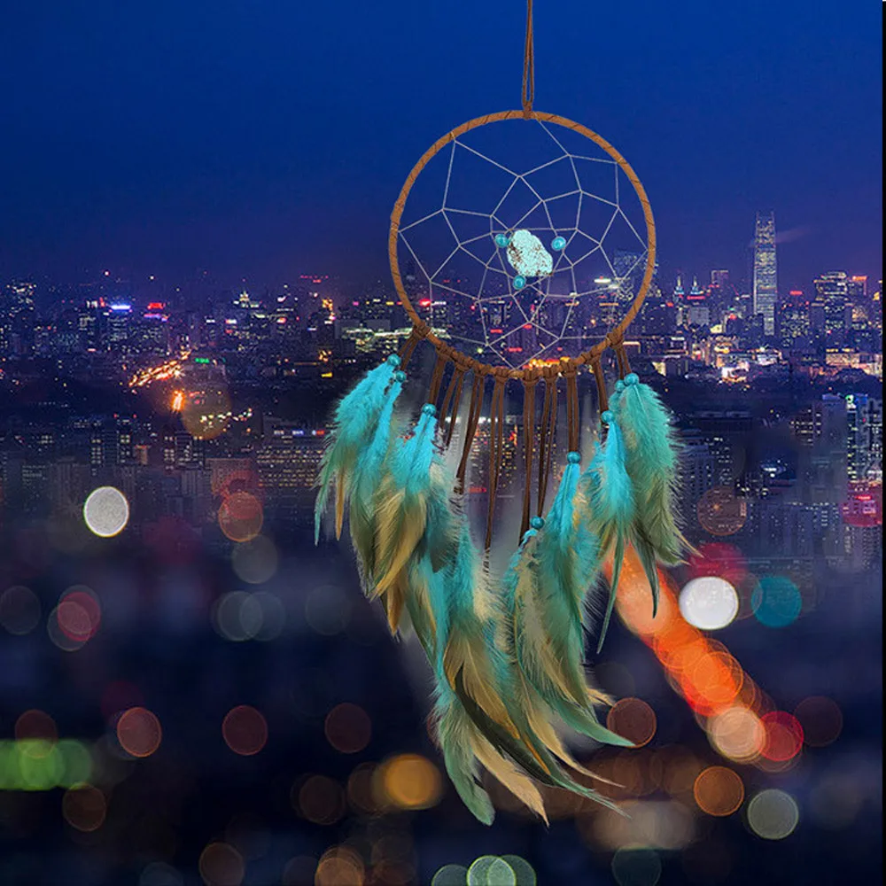 

Wind Chimes Handmade Turquoise Dream Catcher Feather Bead Wind Chimes Hanging Pendant Decoration Gift Room Decor